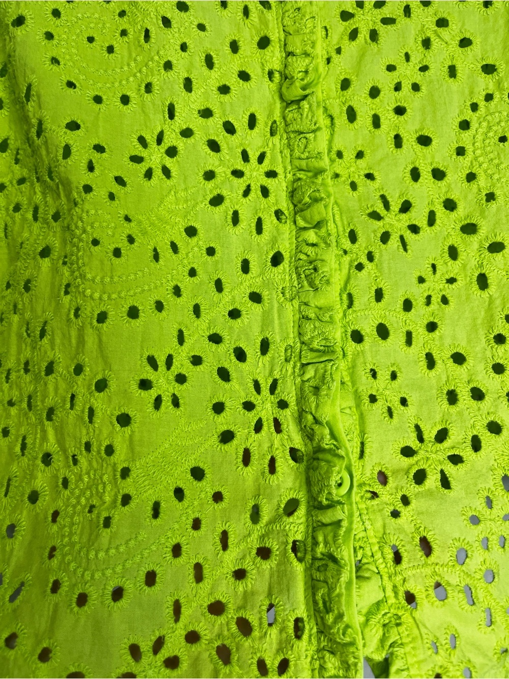 EUC - 100% Cotton Melanie Lynne Neon Green Eyelet Button-Front Camisole Top - Picture 4 of 10
